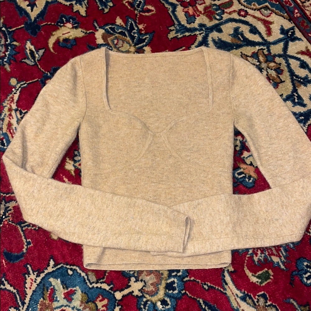 Beige Long Sleeve Knit Top